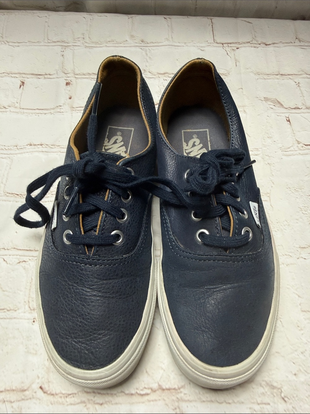 VANS Classic Lace Up Low Top Shoes Navy Blue Leather 721356 Womens Size 7
